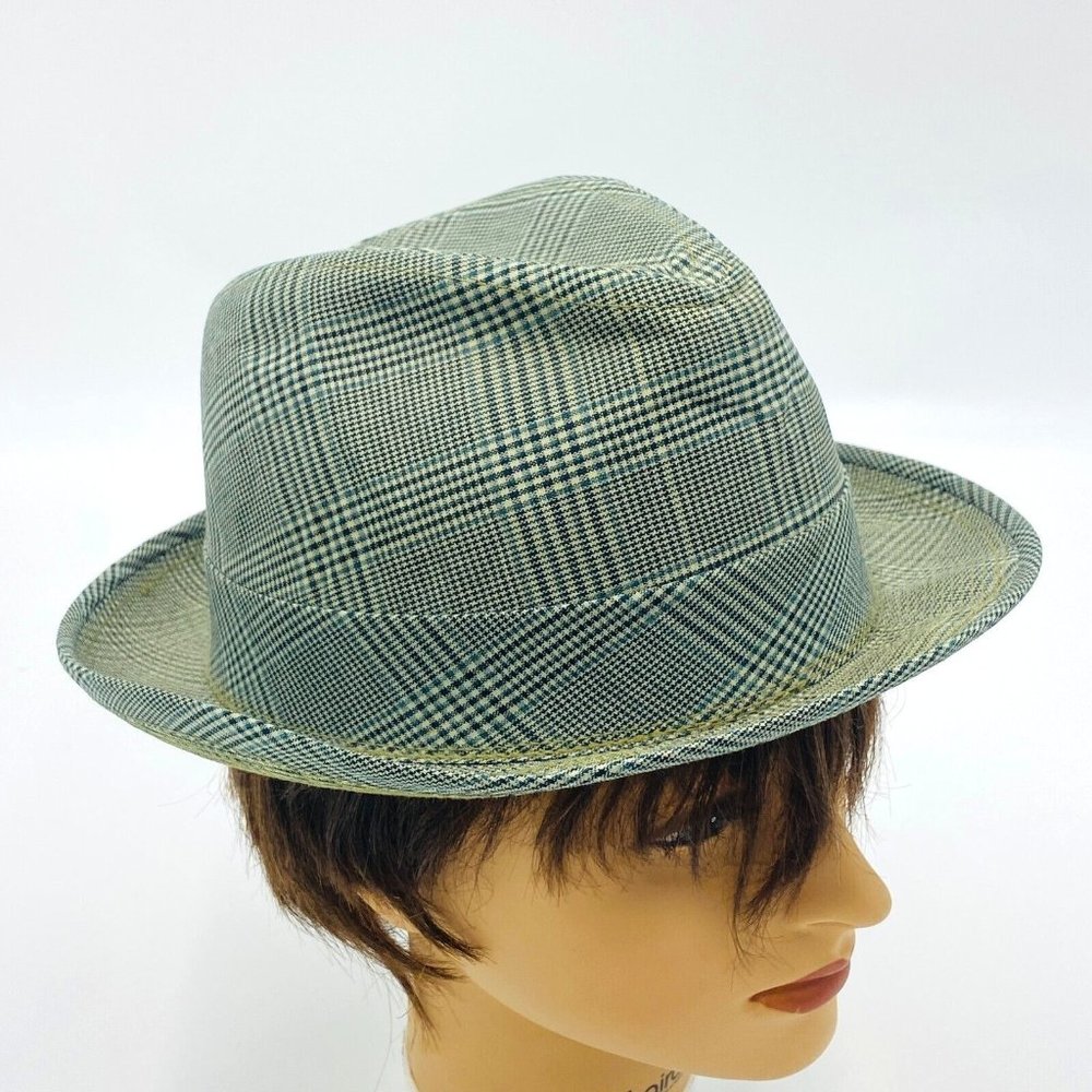 Vintage United Hatters Fedora Cap Tartan Plaid Black/Grey Hat Size 6 7/8